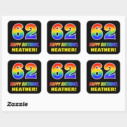 62nd Birthday Bold Fun Simple Rainbow 62 Square Sticker