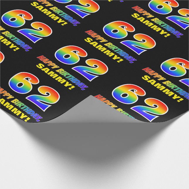 62nd Birthday: Bold, Fun, Simple, Rainbow 62 Wrapping Paper (Corner)