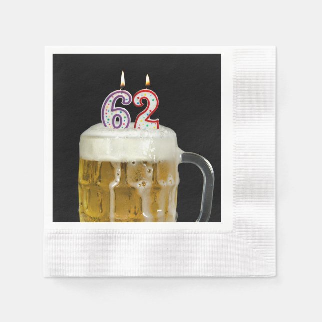 62nd birthday candles in beer napkins (Front)
