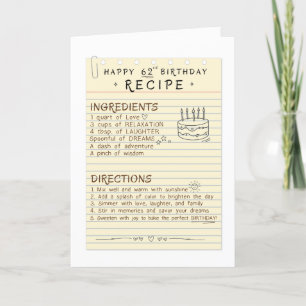 62nd Birthday Card For Mom or Grandma