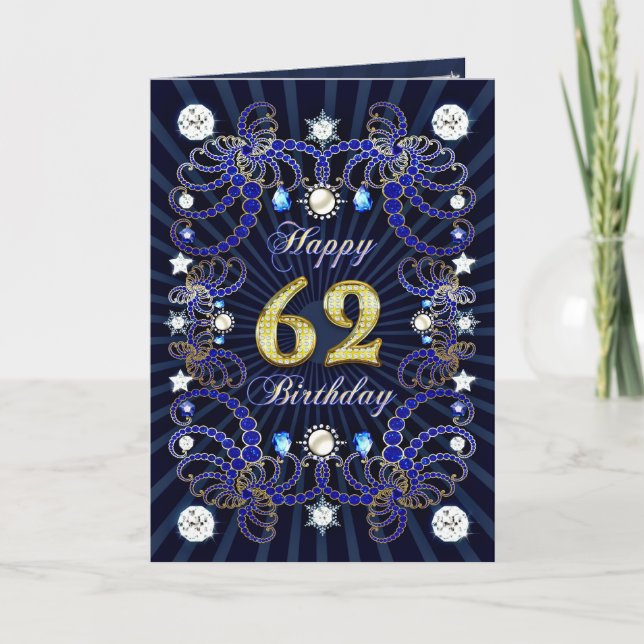 62nd birthday card with masses of jewels (Front)