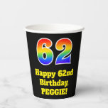 [ Thumbnail: 62nd Birthday: Colorful, Fun, Exciting, Rainbow 62 Paper Cups ]