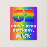 [ Thumbnail: 62nd Birthday: Colorful, Fun Rainbow Pattern # 62 Jigsaw Puzzle ]