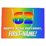[ Thumbnail: 62nd Birthday: Colorful, Fun Rainbow Pattern # 62 Gift Bag ]