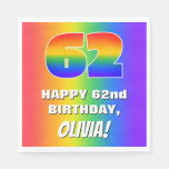[ Thumbnail: 62nd Birthday: Colorful, Fun Rainbow Pattern # 62 Napkins ]