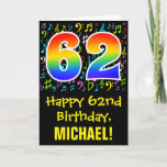 [ Thumbnail: 62nd Birthday: Colorful Music Symbols + Rainbow 62 Card ]