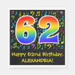 [ Thumbnail: 62nd Birthday - Colorful Music Symbols, Rainbow 62 Napkins ]