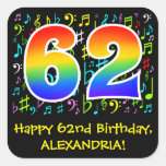 [ Thumbnail: 62nd Birthday: Colorful Music Symbols, Rainbow 62 Sticker ]