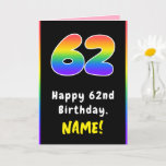[ Thumbnail: 62nd Birthday: Colorful Rainbow # 62, Custom Name Card ]