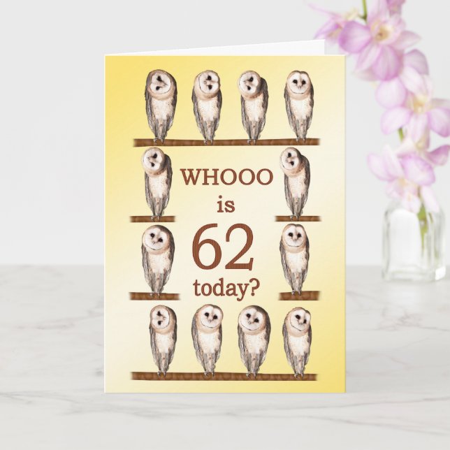62nd Birthday, Curious Owls Card (Orchid)