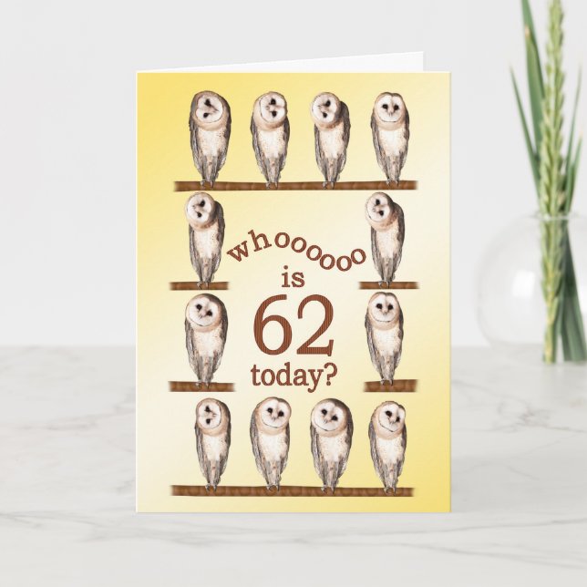 62nd birthday, Curious owls card. Card (Front)