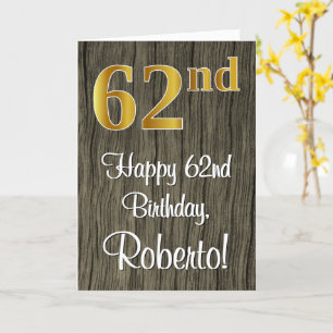62nd Birthday: Elegant Faux Gold Look #, Faux Wood Card