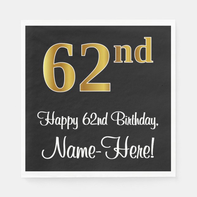 62nd Birthday ~ Elegant Luxurious Faux Gold Look # Napkins (Front)