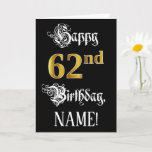[ Thumbnail: 62nd Birthday — Fancy Script; Faux Gold Look; Name Card ]