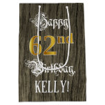 [ Thumbnail: 62nd Birthday: Faux Gold Look & Faux Wood Pattern  Gift Bag ]