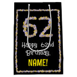 [ Thumbnail: 62nd Birthday: Floral Flowers Number, Custom Name Gift Bag ]