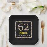 [ Thumbnail: 62nd Birthday: Floral Flowers Number, Custom Name Paper Plates ]