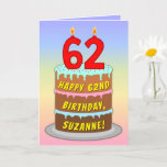 [ Thumbnail: 62nd Birthday — Fun Cake & Candles, W/ Custom Name Card ]