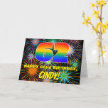 [ Thumbnail: 62nd Birthday: Fun, Colorful Celebratory Fireworks Card ]