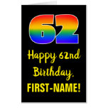 [ Thumbnail: 62nd Birthday: Fun, Colorful, Happy, Rainbow # 62 Card ]
