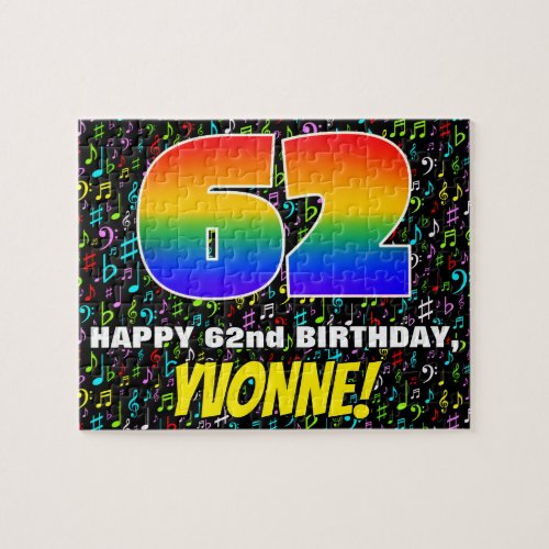 62nd Birthday â Fun Colorful Music Symbols  âœ62â Jigsaw Puzzle