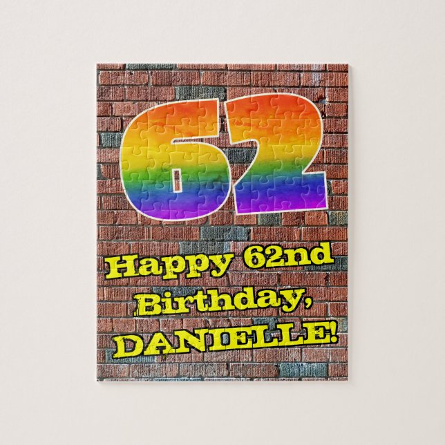 62nd Birthday: Fun Graffiti-Inspired Rainbow 62 Jigsaw Puzzle (Vertical)