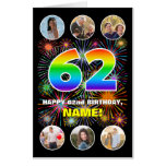 [ Thumbnail: 62nd Birthday: Fun Rainbow #, Custom Name + Photos Card ]