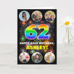[ Thumbnail: 62nd Birthday: Fun Rainbow #, Custom Name & Photos Card ]