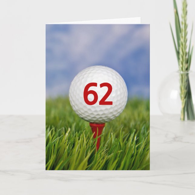 62nd Birthday Golf Ball on Red Tee   Card (Front)