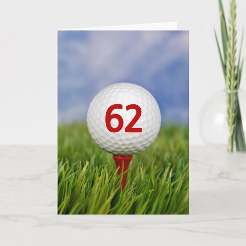 62nd Birthday Golf Ball on Red Tee   Card