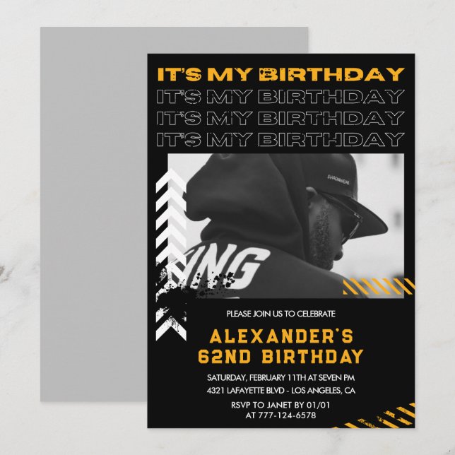 62nd birthday invitations Men Photo Spray paint (Front/Back)
