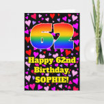 [ Thumbnail: 62nd Birthday: Loving Hearts Pattern, Rainbow # 62 Card ]