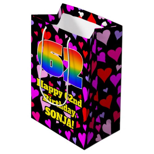 62nd Birthday Loving Hearts Pattern Rainbow  62 Medium Gift Bag