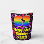 [ Thumbnail: 62nd Birthday: Loving Hearts Pattern, Rainbow 62 Paper Cups ]