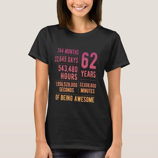 62nd Birthday Men Women Funny 62 Years Old T-Shirt (Front)
