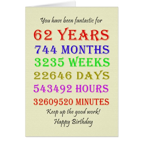 62nd Birthday Milestones