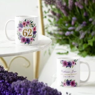 62nd Birthday Mug – Floral Wreath with Gold Number