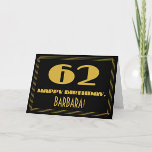 62nd Birthday: Name + Art Deco Inspired Look "62" Card