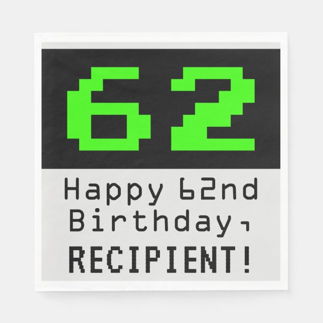 62nd Birthday - Nerdy / Geeky Style "62" & Name Napkins (Front)