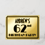 [ Thumbnail: 62nd Birthday Party — Art Deco Look “62” + Name Invitation ]