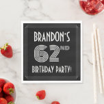 [ Thumbnail: 62nd Birthday Party: Art Deco Style + Custom Name Napkins ]