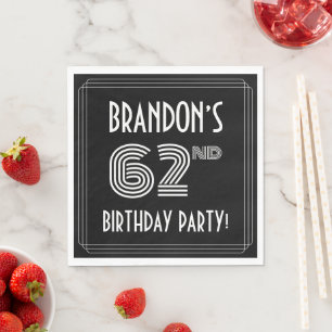62nd Birthday Party: Art Deco Style + Custom Name Napkins