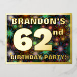 [ Thumbnail: 62nd Birthday Party: Bold, Colorful Fireworks Look Postcard ]