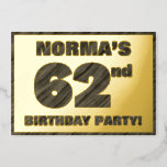 [ Thumbnail: 62nd Birthday Party — Bold, Faux Wood Grain Text Invitation ]