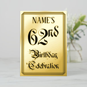 62nd Birthday Party — Elegant Script + Custom Name Foil Invitation