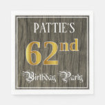 [ Thumbnail: 62nd Birthday Party — Faux Gold & Faux Wood Looks Napkins ]