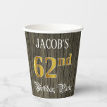 [ Thumbnail: 62nd Birthday Party — Faux Gold & Faux Wood Looks Paper Cups ]