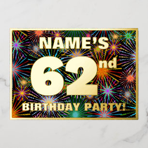 62nd Birthday Party — Fun, Colorful Fireworks Look Foil Invitation