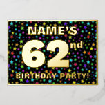 [ Thumbnail: 62nd Birthday Party — Fun, Colorful Stars Pattern Invitation ]