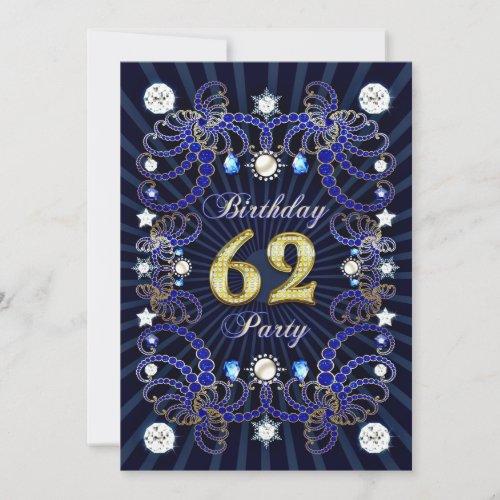 62nd birthday party invite with masses of jewels